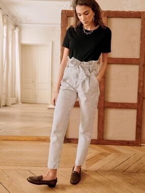 Sezane 34/2 Light Gray Paperbag Waist Jeans